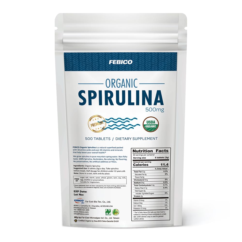 FEBICO Organic Spirulina Tablets 250g packaging