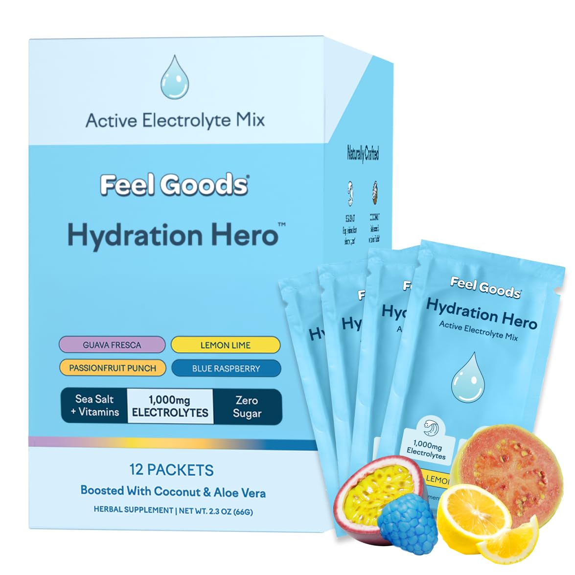 Feel Goods Hydration Hero variety-pack front view for daily hydration and flavor variety.
