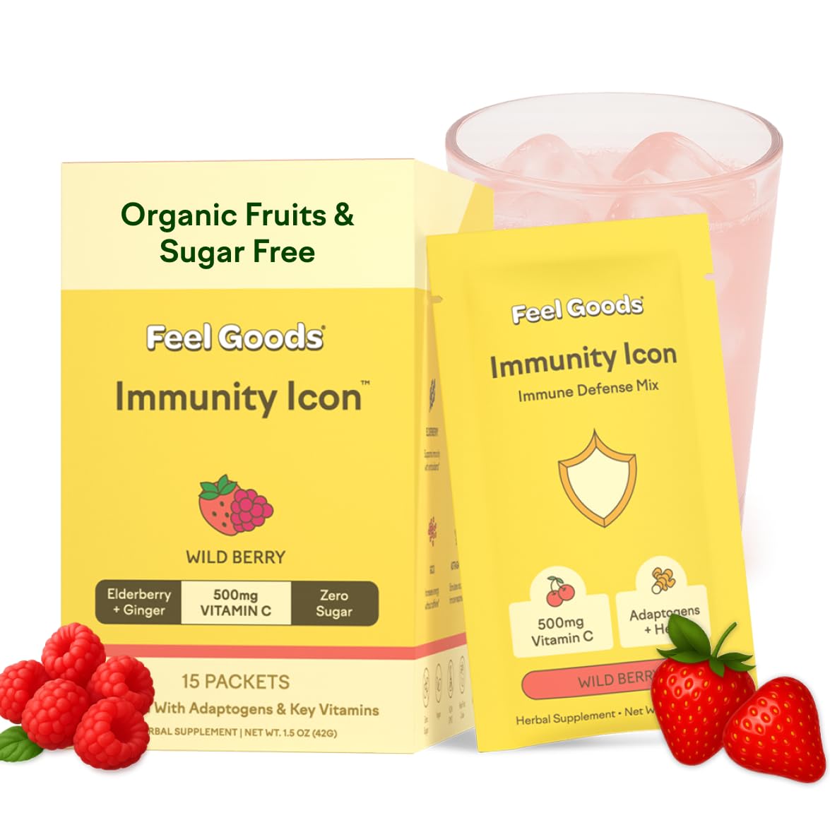 Feel Goods Immunity Icon Berry Drink Mix sachet front label