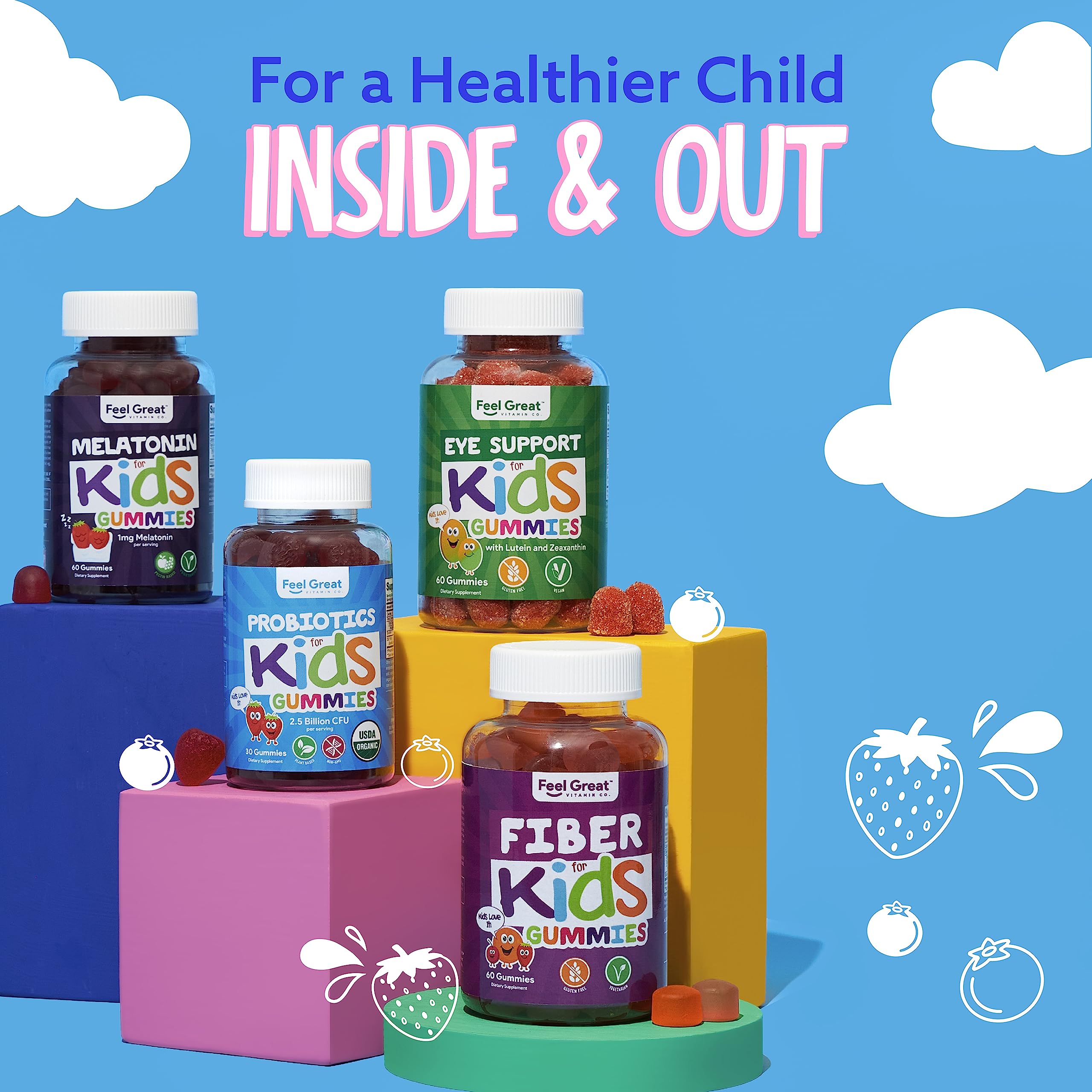 Packaging highlighting digestive health and immune support for kids