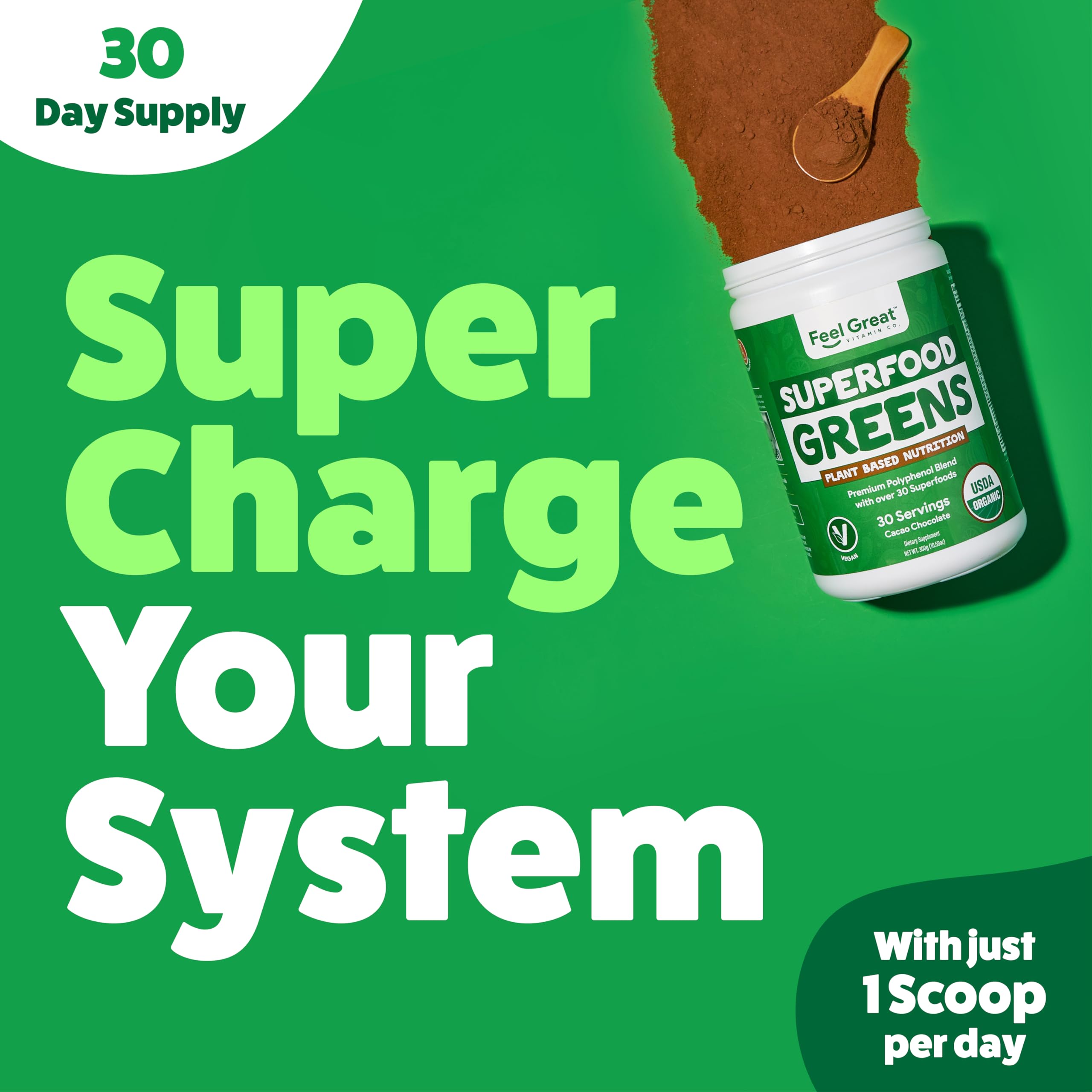 Serving suggestion showing easy smoothie mix with one scoop