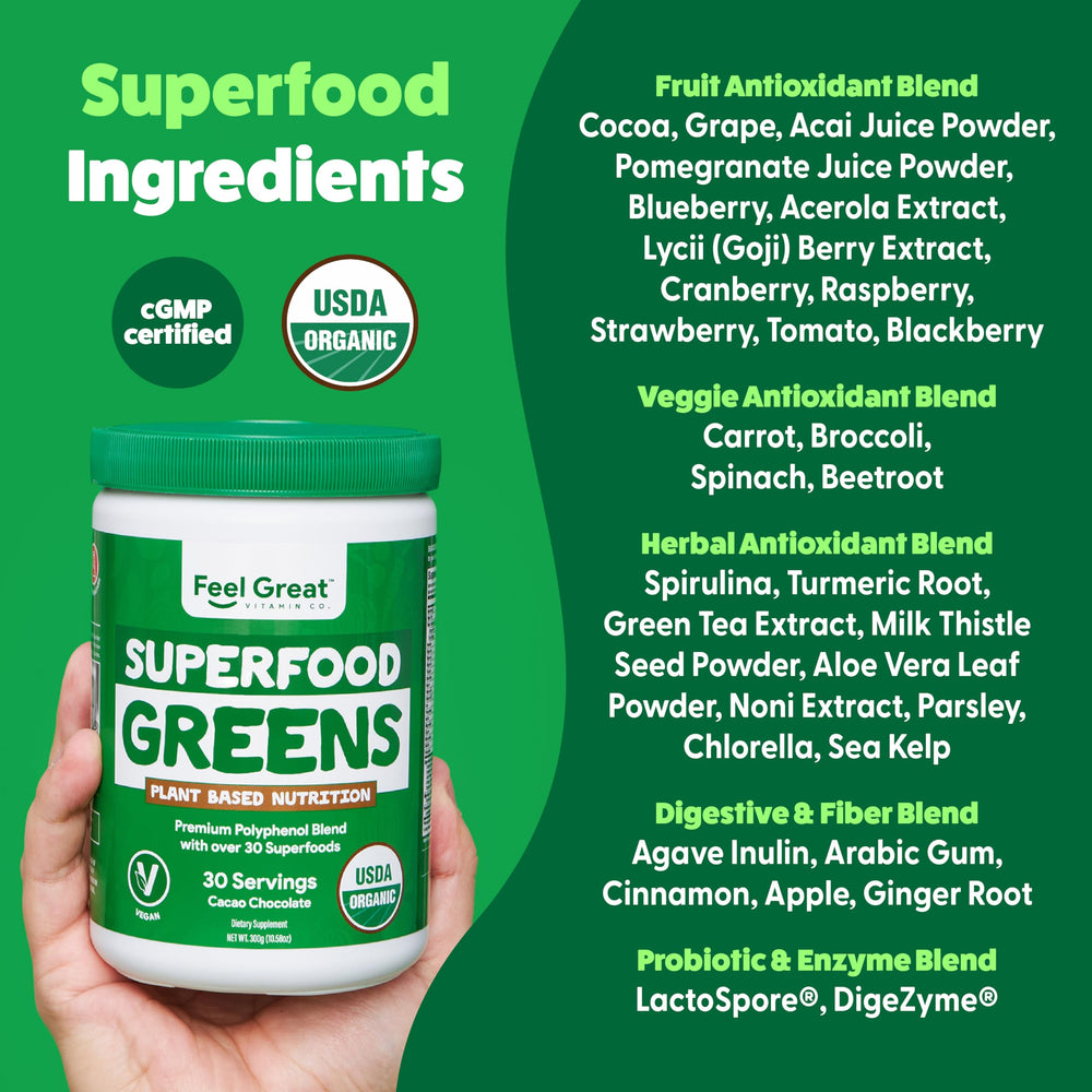Ingredients overview showing fruits, vegetables, beets and superfoods