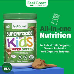 Kids serving of Feel Great Super Greens powder in Cocoa Chocolate flavor