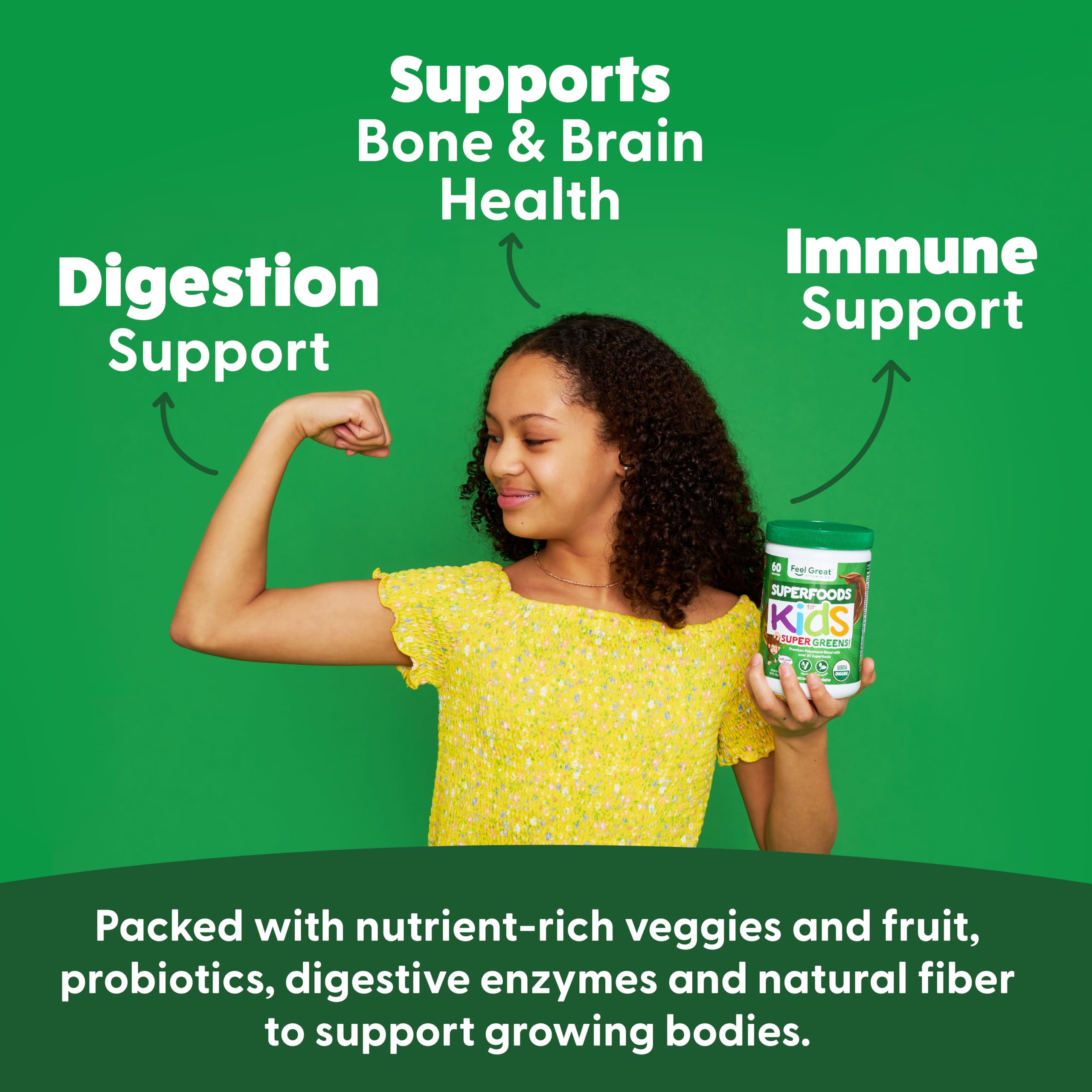 Nutrition label highlight for Feel Great Greens for Kids