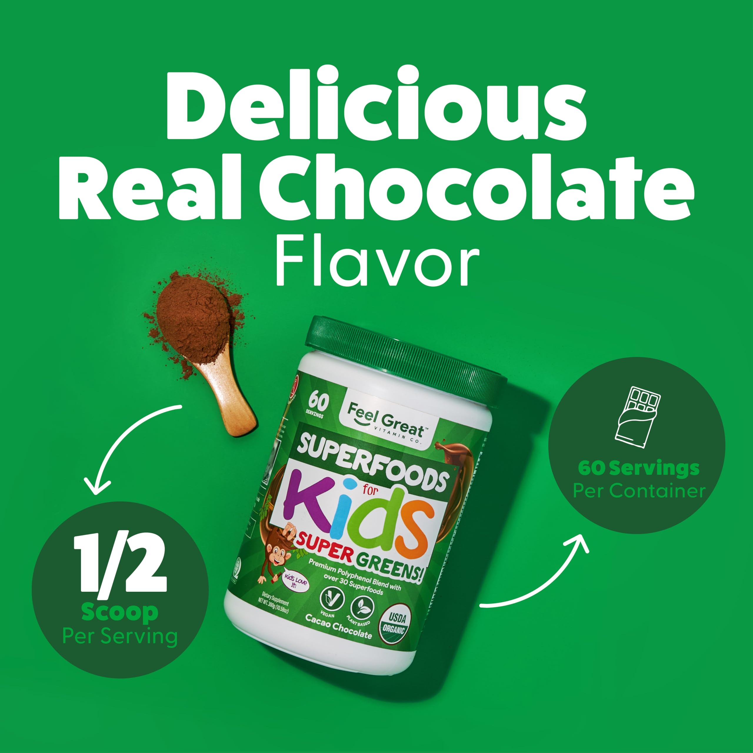Serving suggestion with spoon for kids greens powder