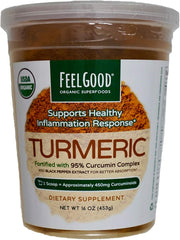 Feel Good Organic Superfoods Turmeric powder jar label