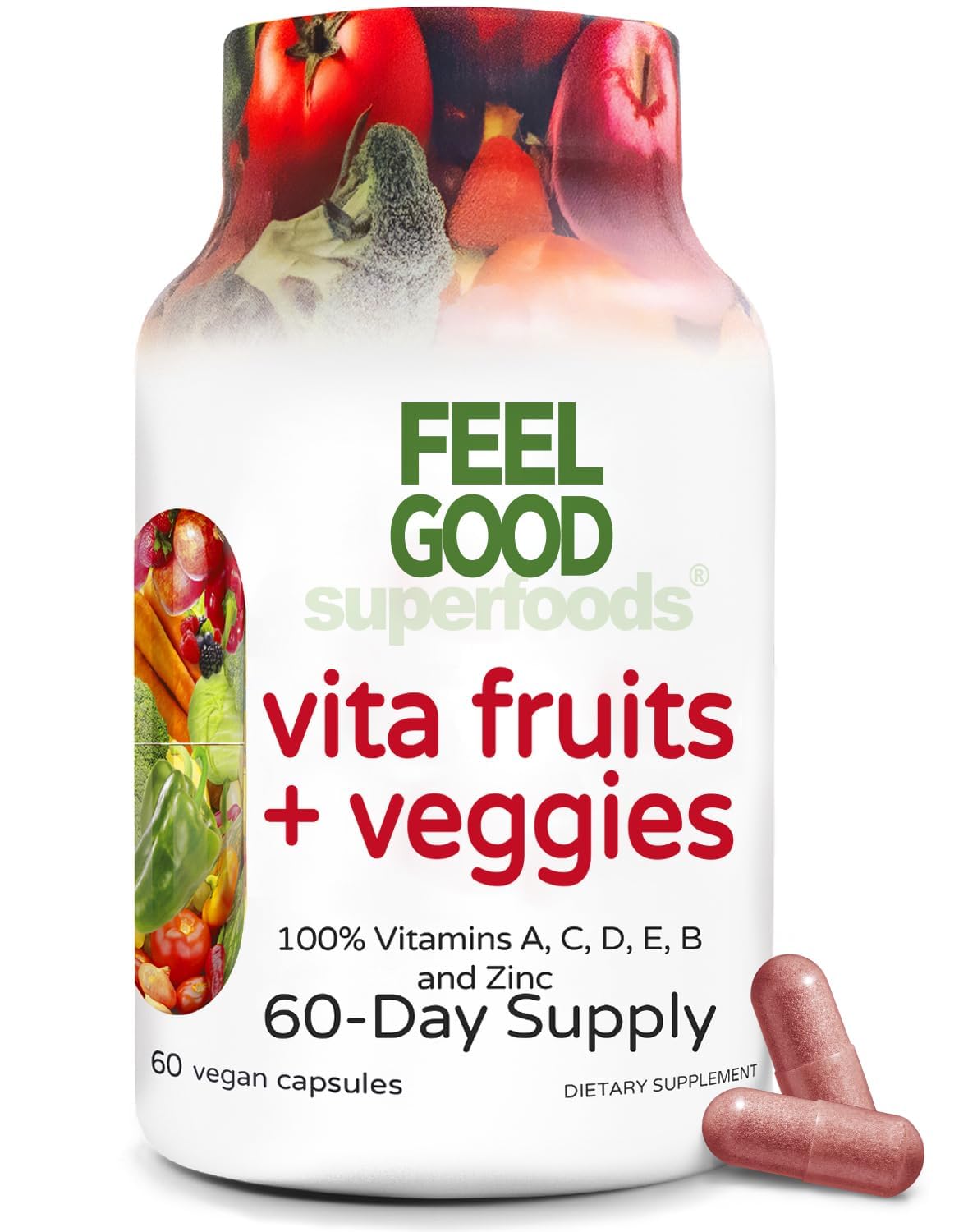 FeelGood Vita Fruits and Veggies Capsules bottle and label