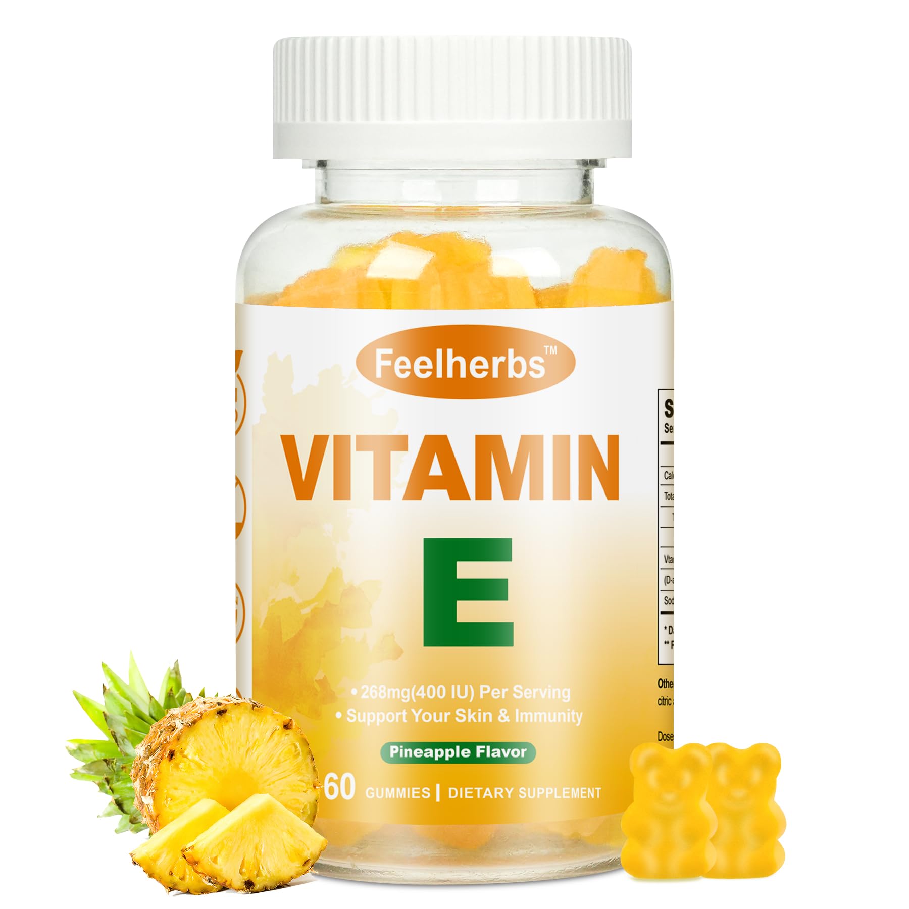 Hero image of Feelherbs Vitamin E Gummies 268mg 400 IU for Women, Pineapple flavor, 60 count.