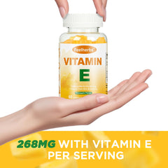 Illustration of Vitamin E gummies supporting skin and cell health.
