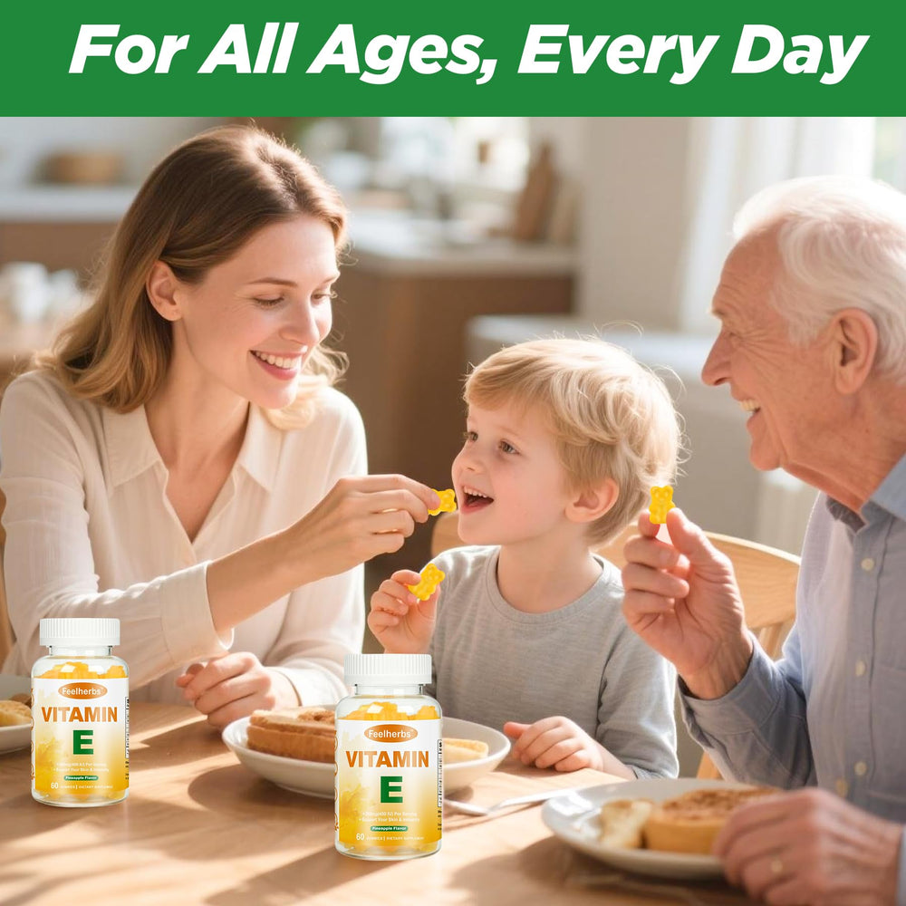 Icons indicating gummies suitable for teens, adults, and seniors.