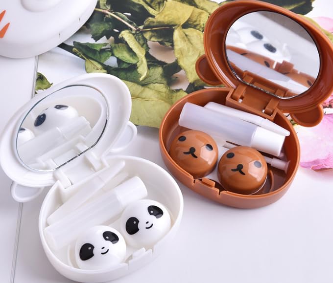 Portable panda lens case with mirror and accessories
