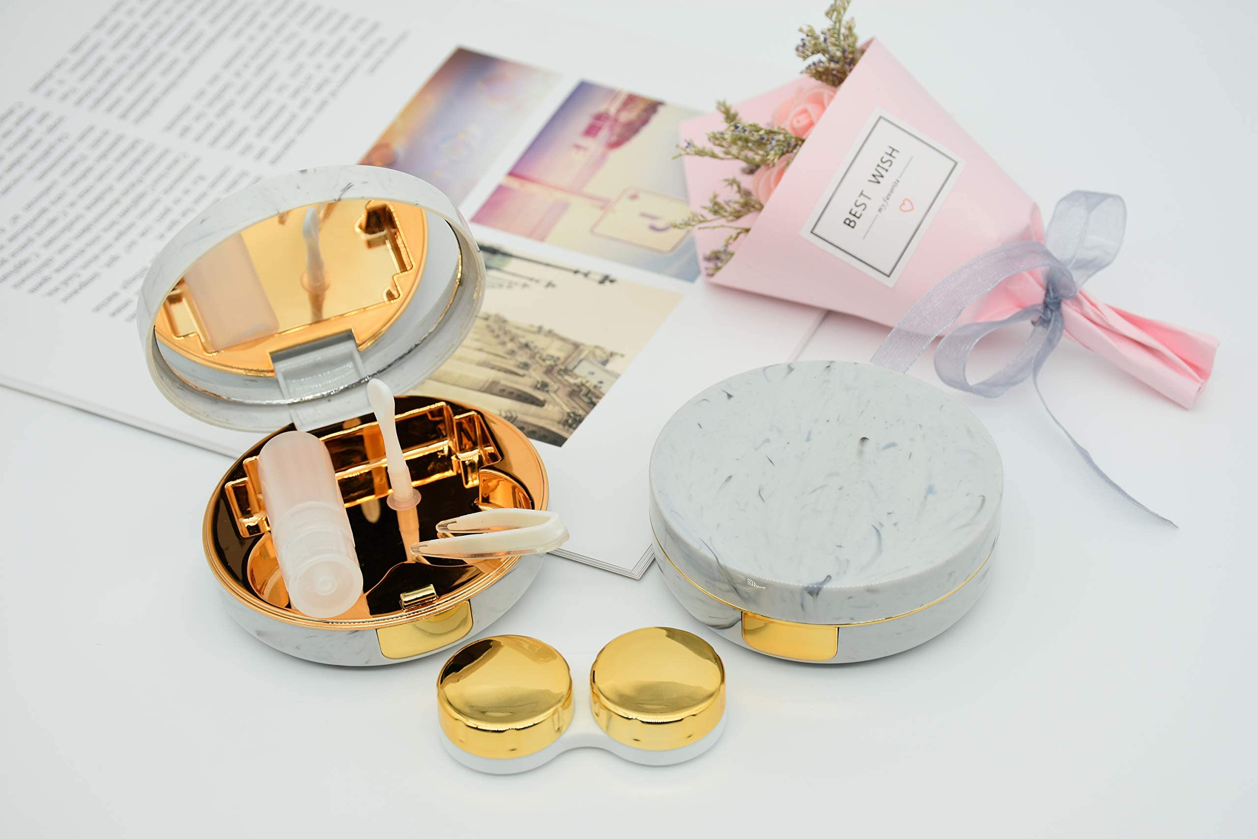 Gold marble lens case open view