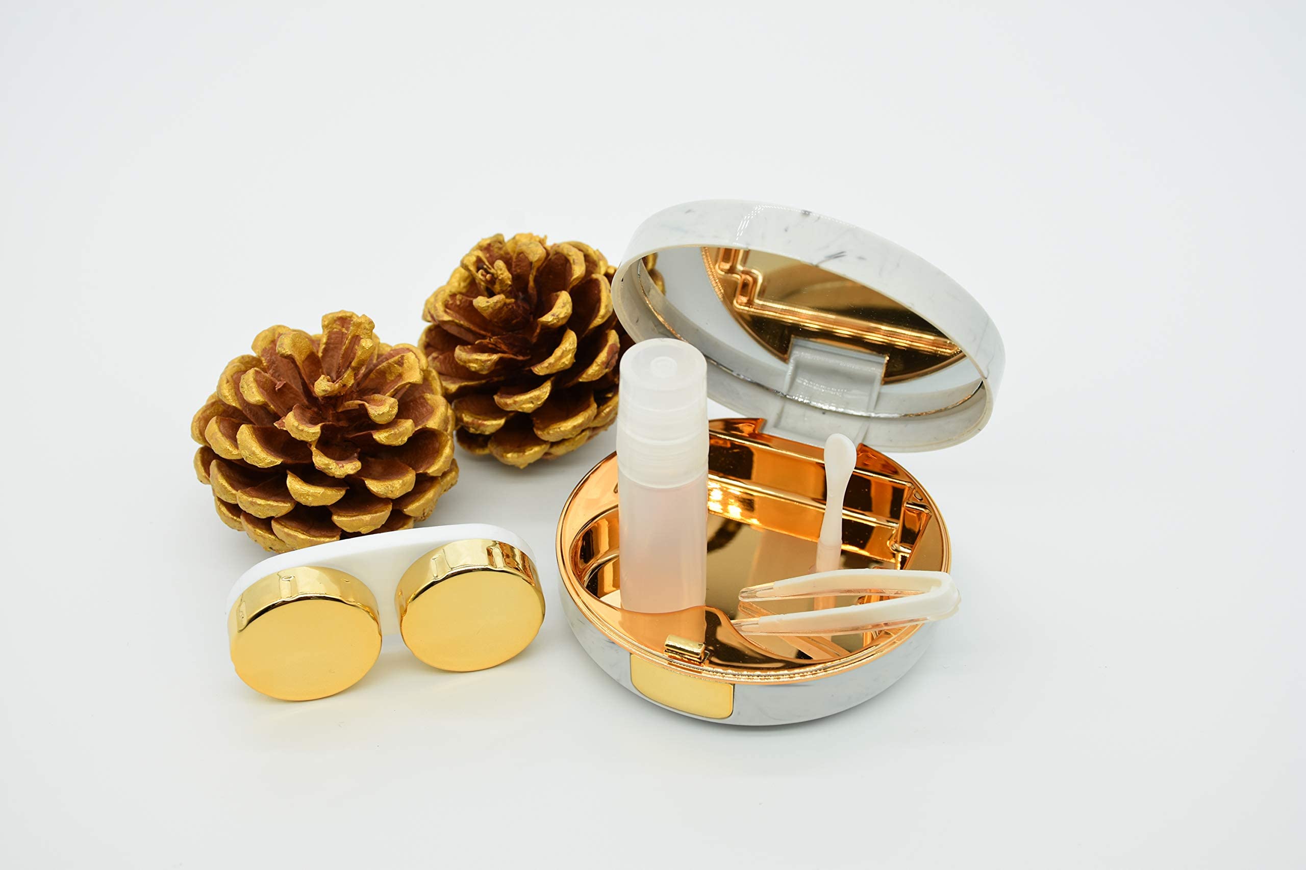 Rose gold marble lens case open view