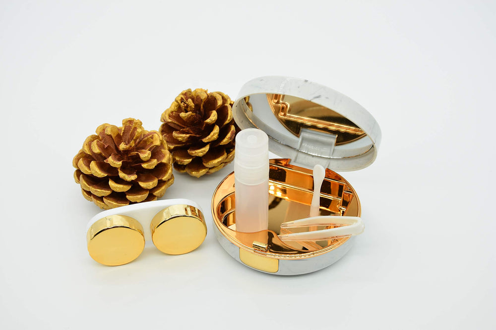 Rose gold marble lens case open view
