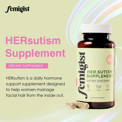 Rear view of Femigist HERsutism bottle packaging