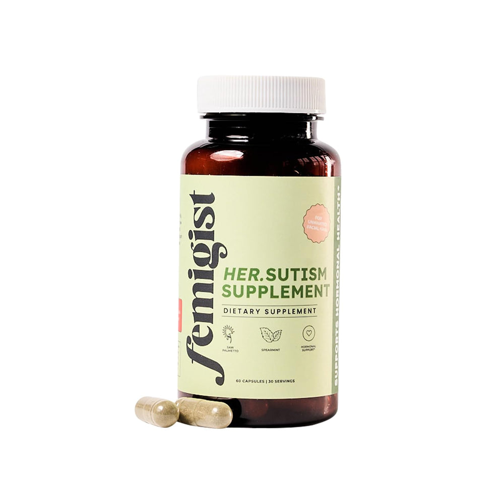 Bottle of Femigist HERsutism supplement with label