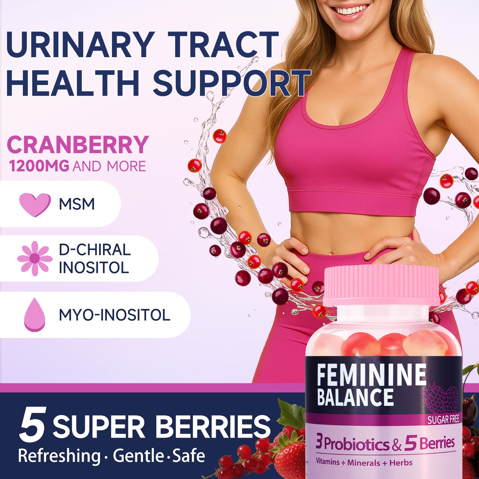 Label emphasizing vaginal probiotic blend and cranberry ingredients