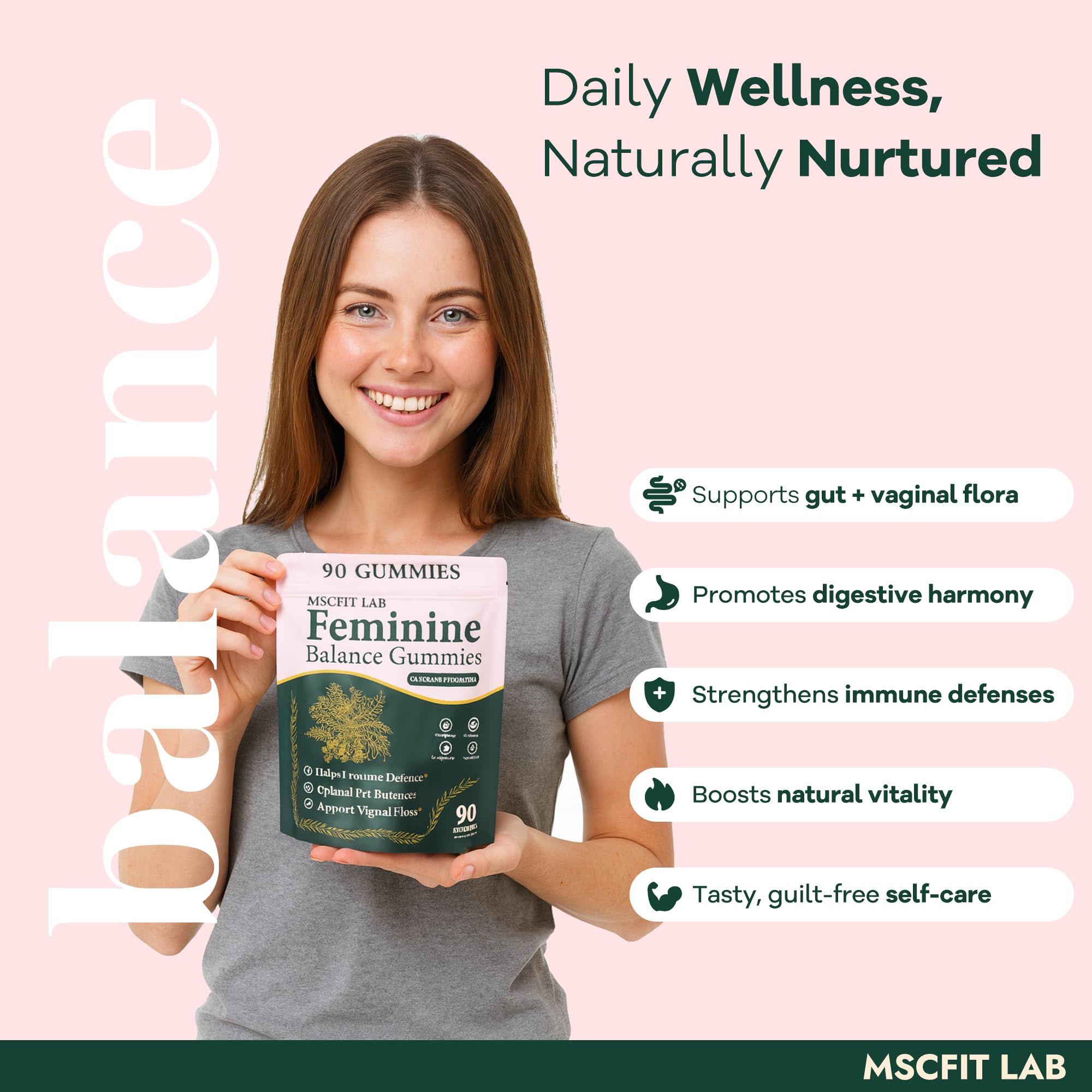 Product packaging for Feminine Balance Gummies for Women