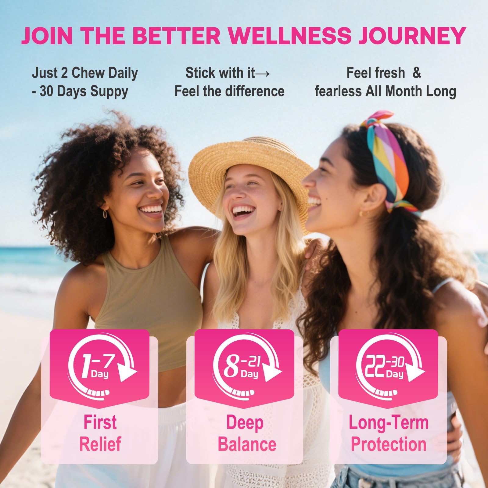 Lifestyle image showing daily wellness with probiotic feminine gummies