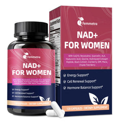 Femmetra NAD+ supplement bottle for women