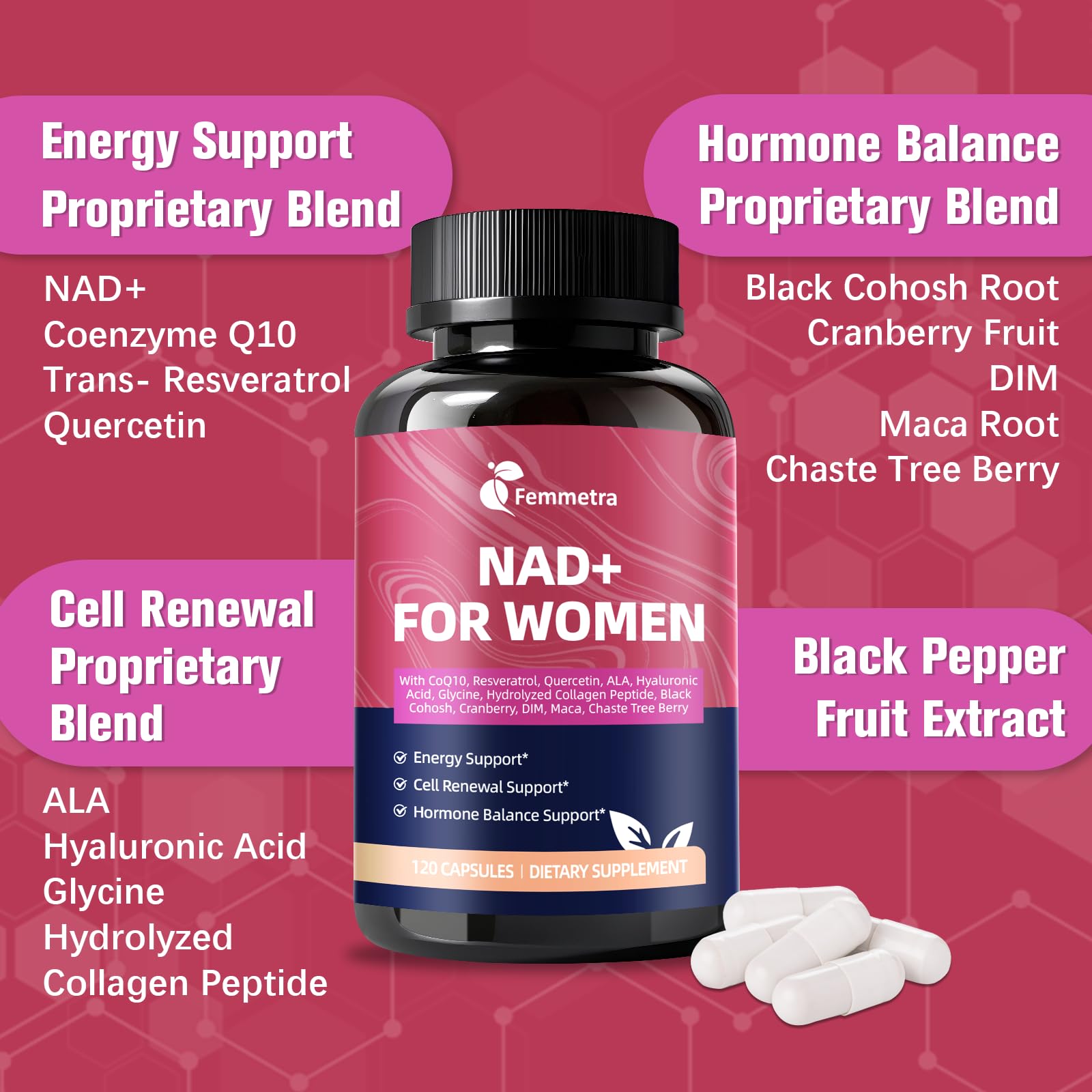 Label highlighting 14-in-1 formula and 120 capsules