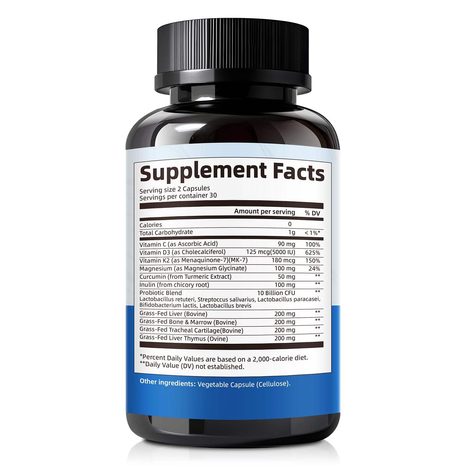 Non-GMO and gluten-free label on supplement bottle