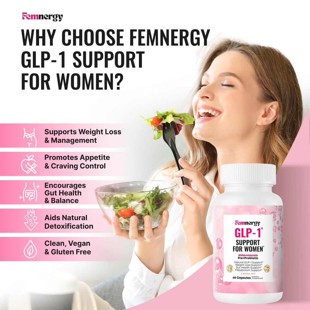 Femnergy GLP-1 Women bottle showing 60 capsules