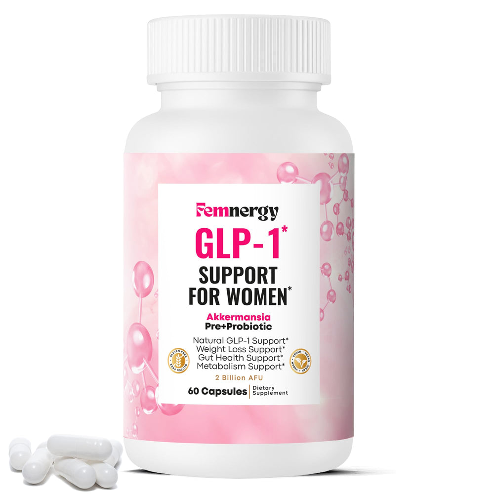 Front view of Femnergy GLP-1 Weight Loss Probiotic for Women bottle