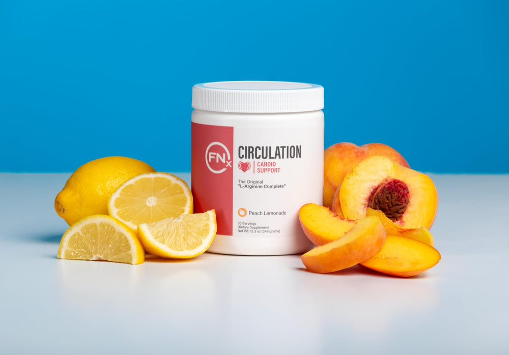 Close-up pack shot of Fenix Nutrition L-Arginine Complete Peach Lemonade