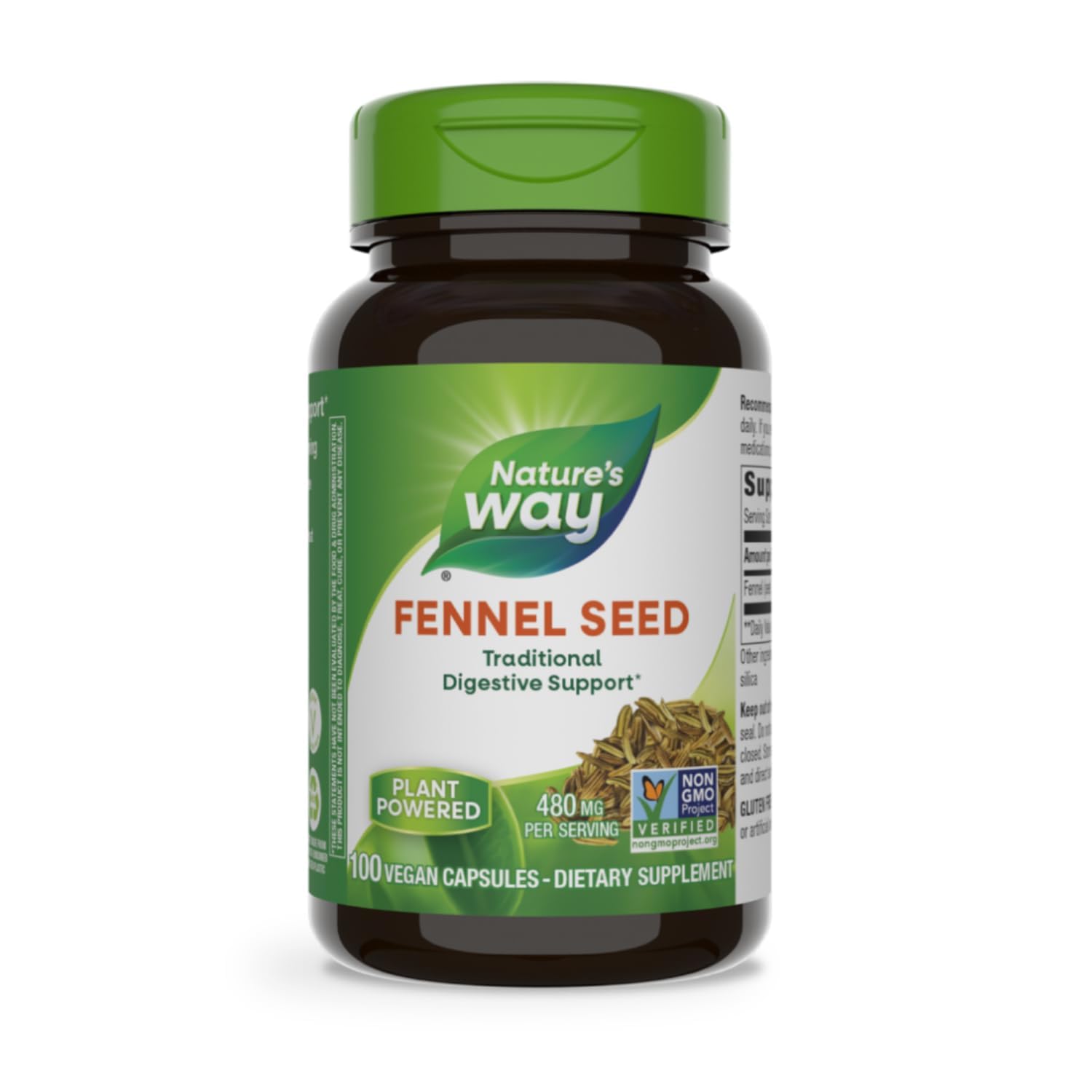Nature's Way Fennel Seed bottle label with 100 capsules