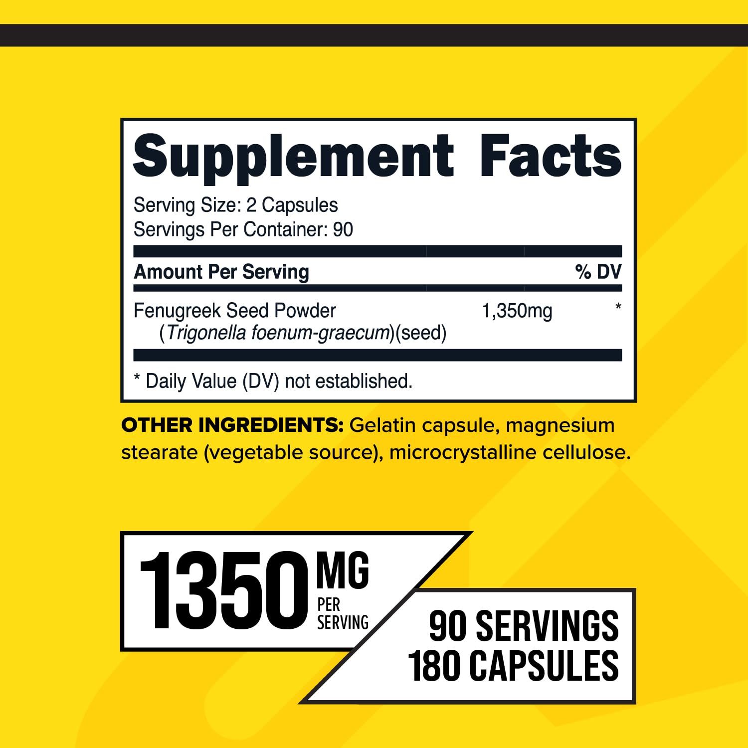 Fenugreek seed capsules showing 1350 mg per serving