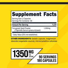 Fenugreek seed capsules showing 1350 mg per serving
