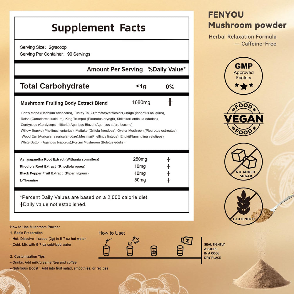 16-mushroom adaptogen blend including Lion's Mane, Reishi and Cordyceps