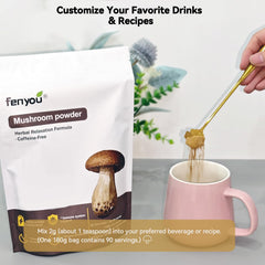 Measuring spoon scooping FENYOU Mushroom Powder