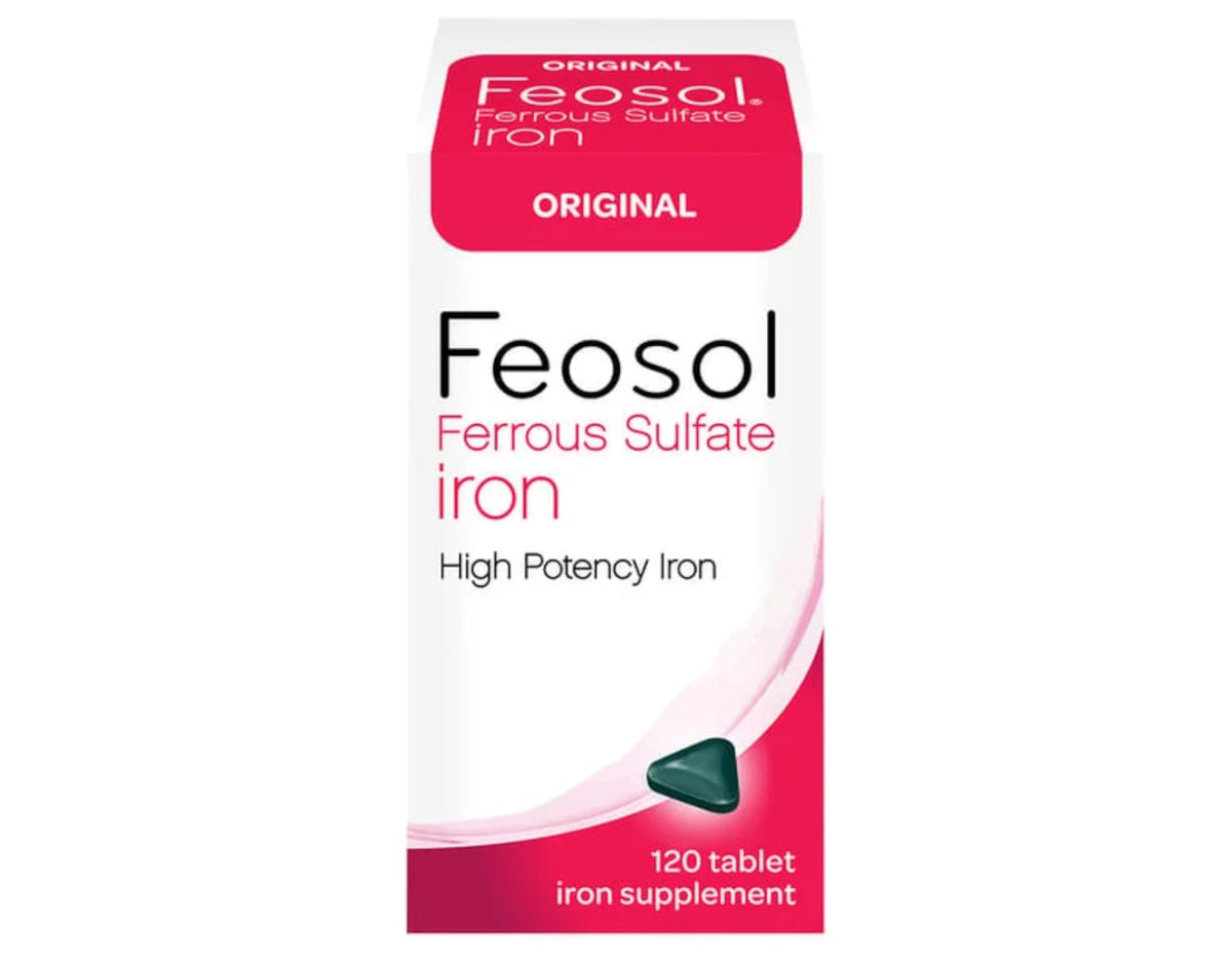 Feosol Original Ferrous Sulfate bottle label and box