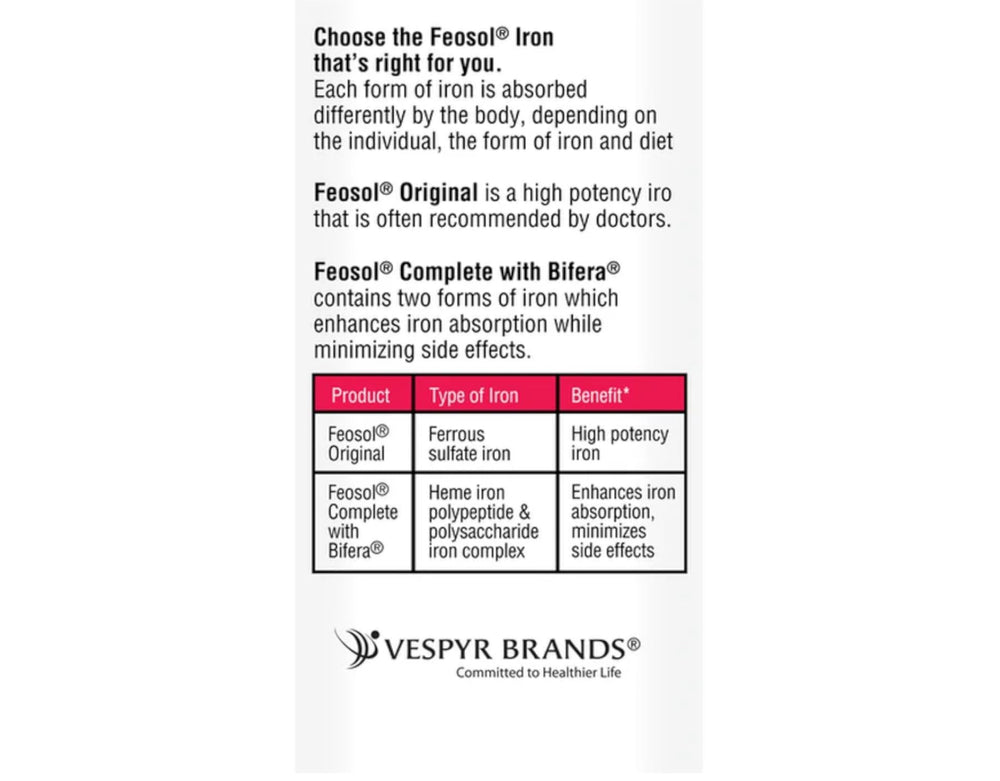 Ferrous sulfate iron supplement tablets dispensed from bottle