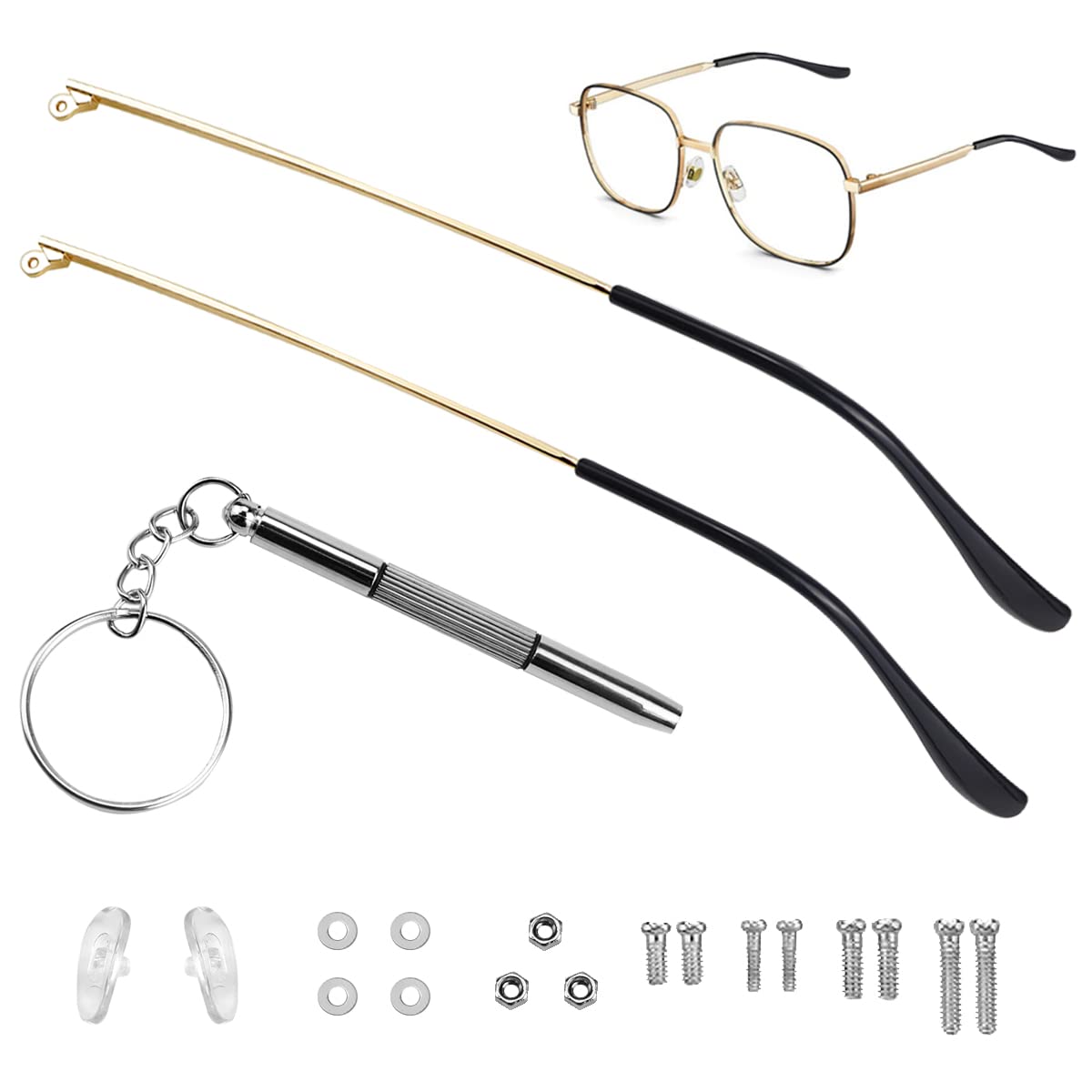 FERCAISH gold metal eyeglass replacement arm pair front view