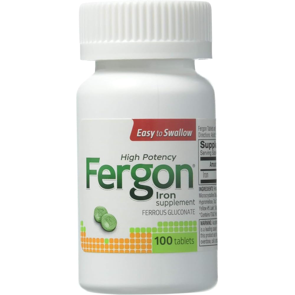 Bottle of Fergon High Potency Iron Supplement with label