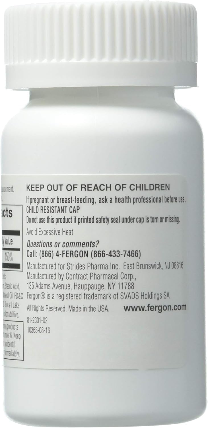 Close-up of Fergon iron supplement tablets showing easy-to-swallow design