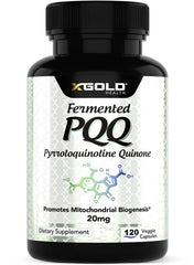 Fermented PQQ capsules in a clear bottle
