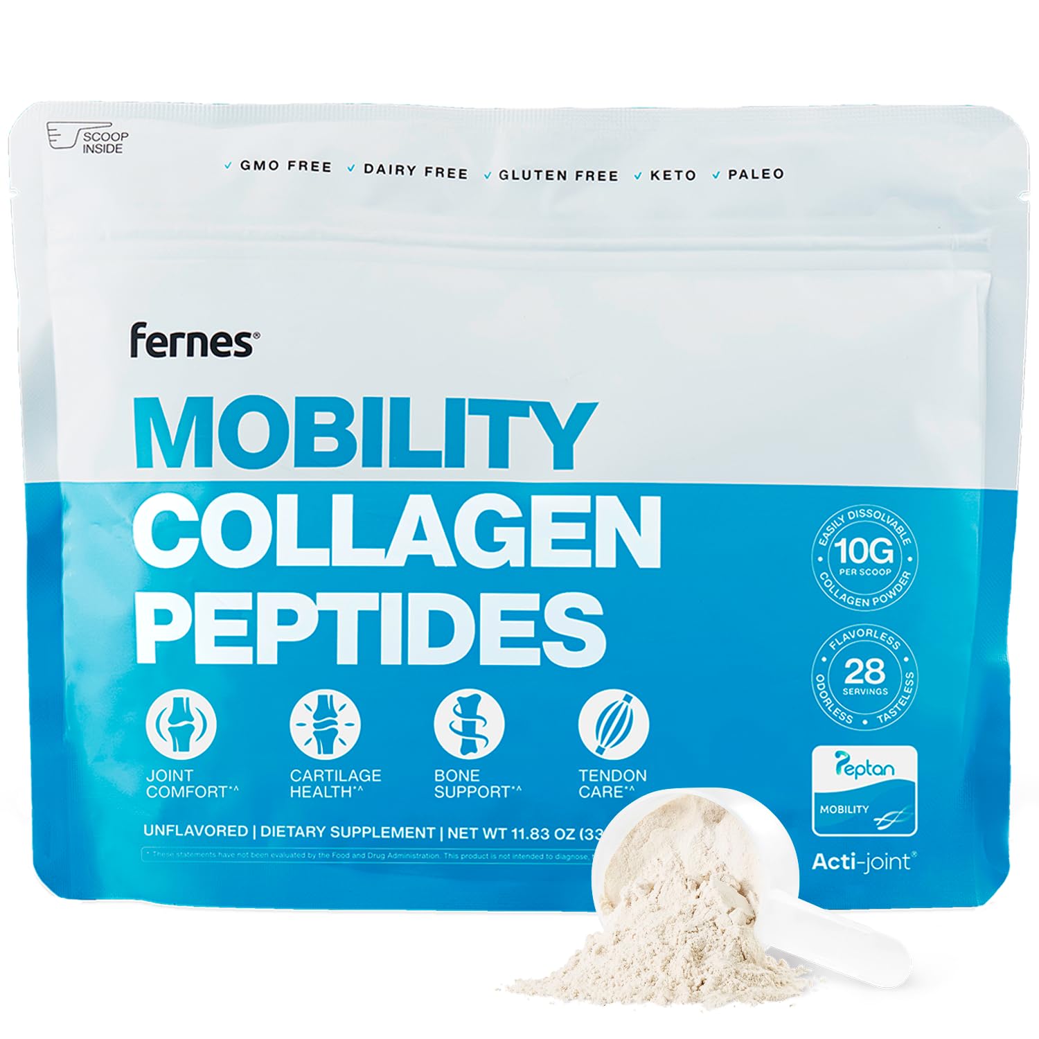 Fernes Mobility Collagen Peptides bottle label on white background