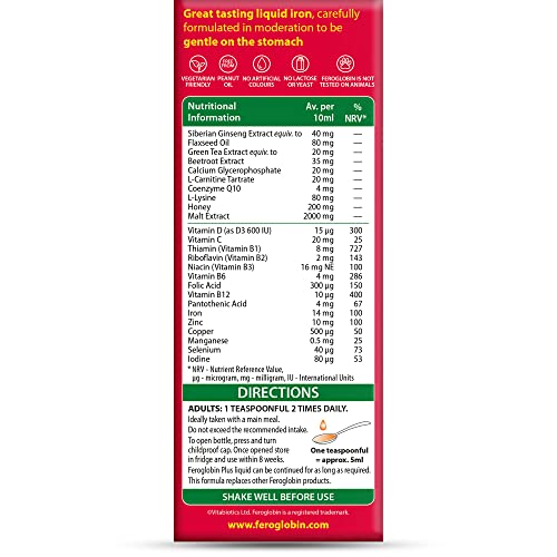 Nutrition label for Feroglobin 200ml Plus Liquid