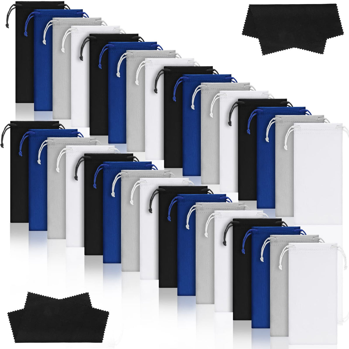 Ferraycle 100pcs microfiber sunglasses pouches in Black White Blue Gray - hero image