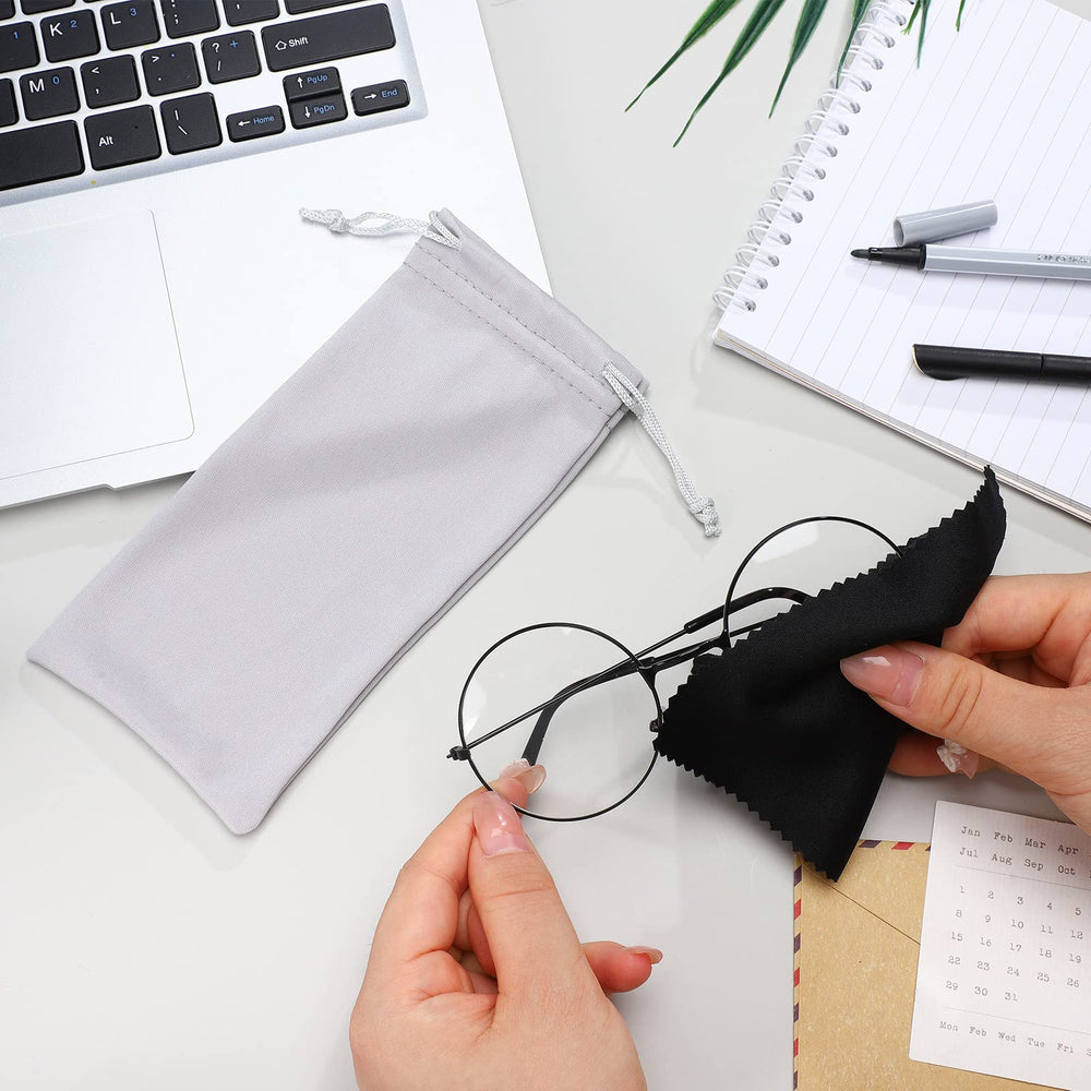 Close-up of black microfiber sunglasses pouch