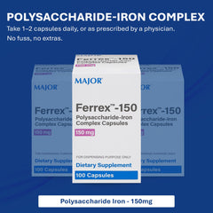 Ferrex-150 label front with product name and 150mg iron