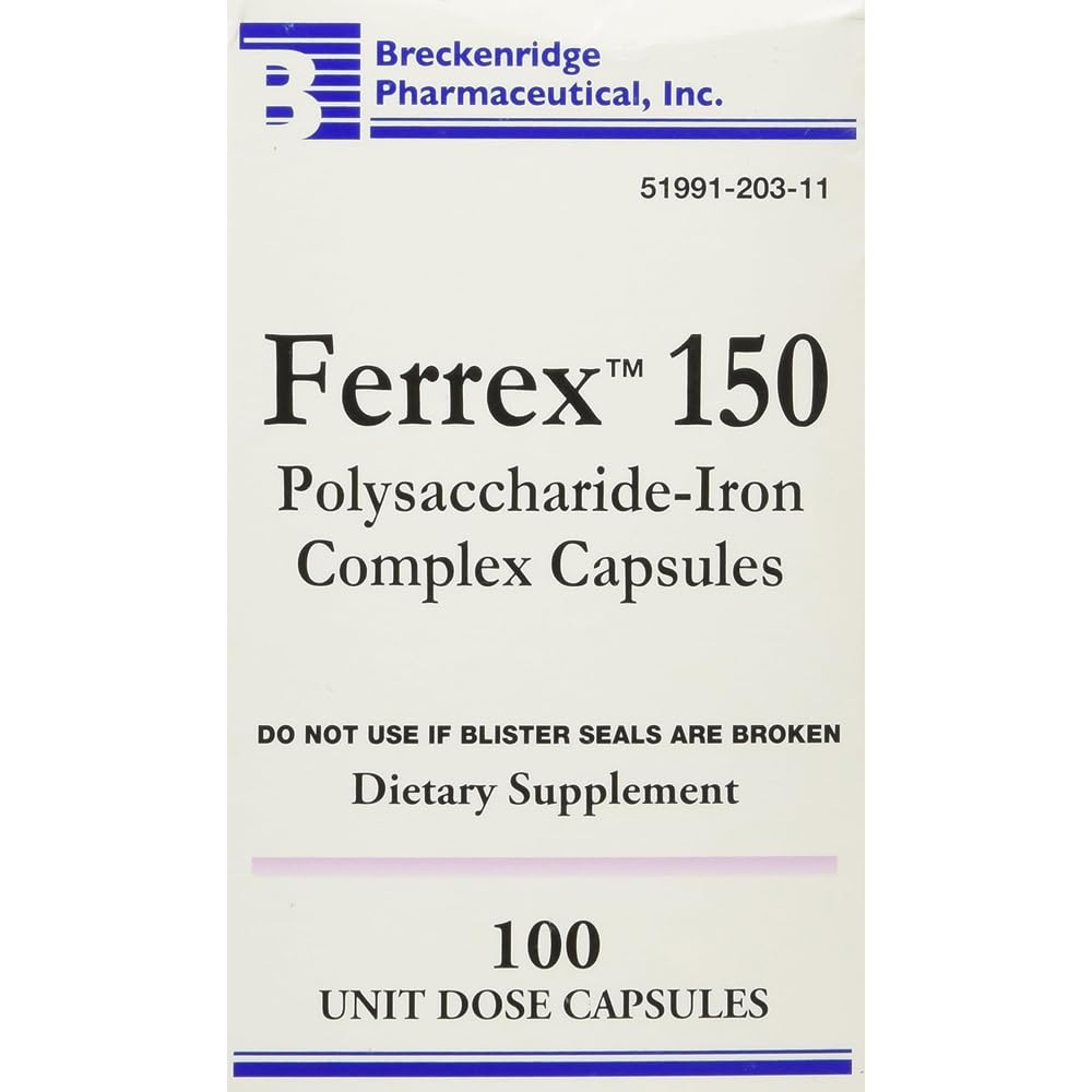 Ferrex iron supplement bottle with 150 capsules