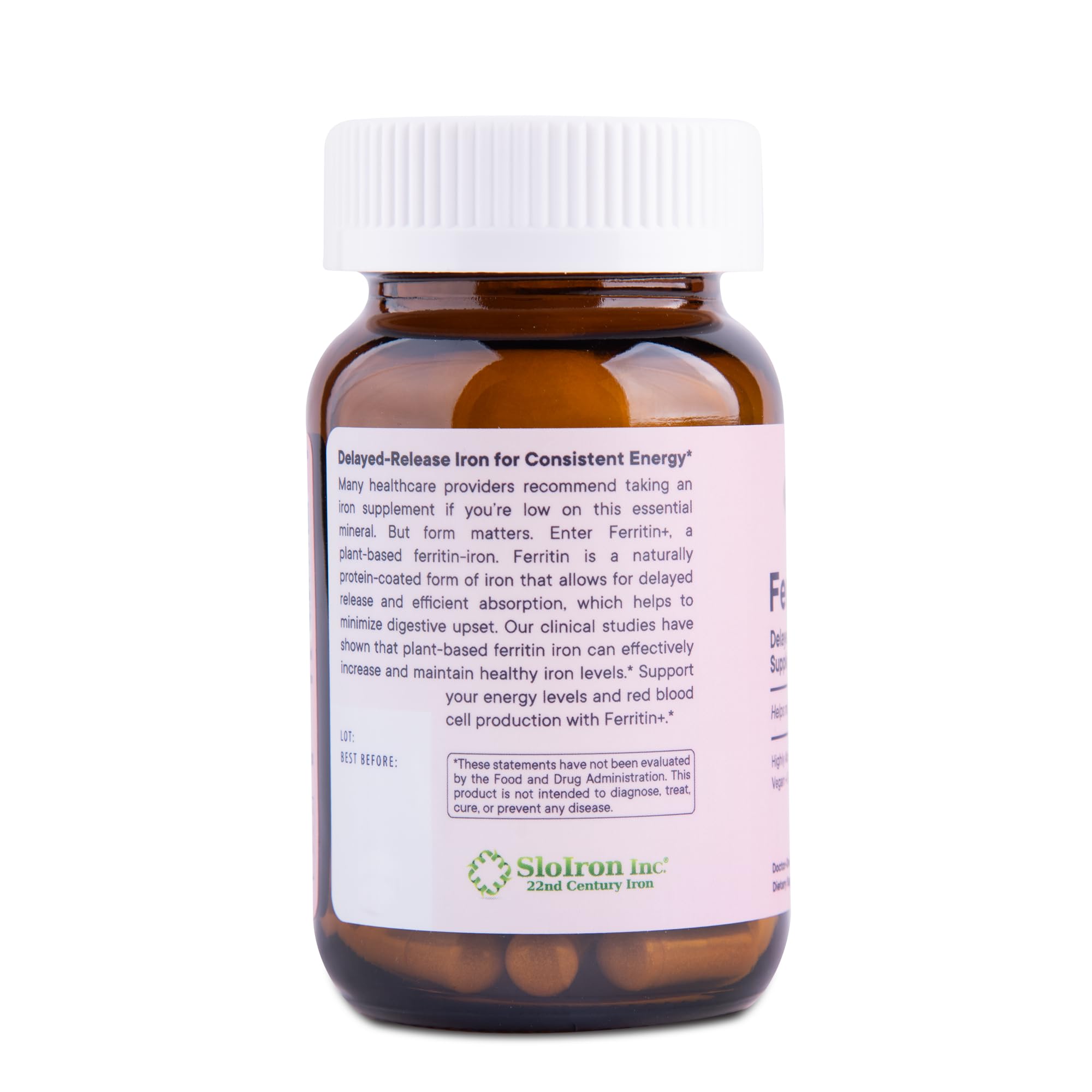 Close-up of Ferritin+ delayed-release capsule