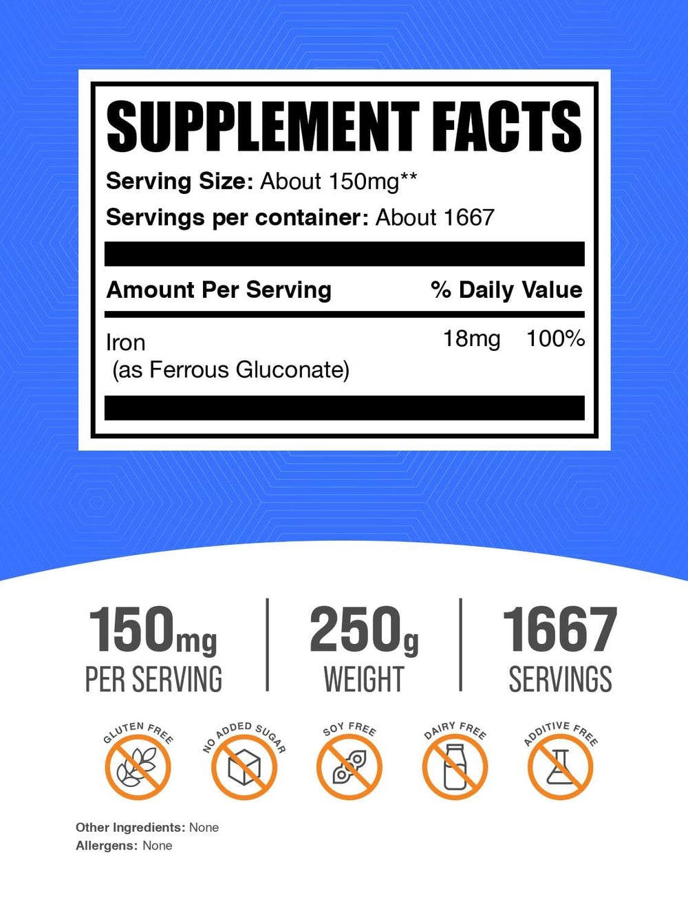 Ferrous Gluconate Powder nutrition label