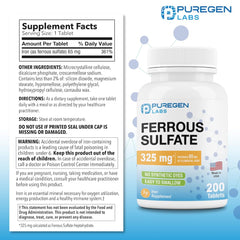 Ferrous sulfate 325 mg tablets providing 65 mg elemental iron per serving