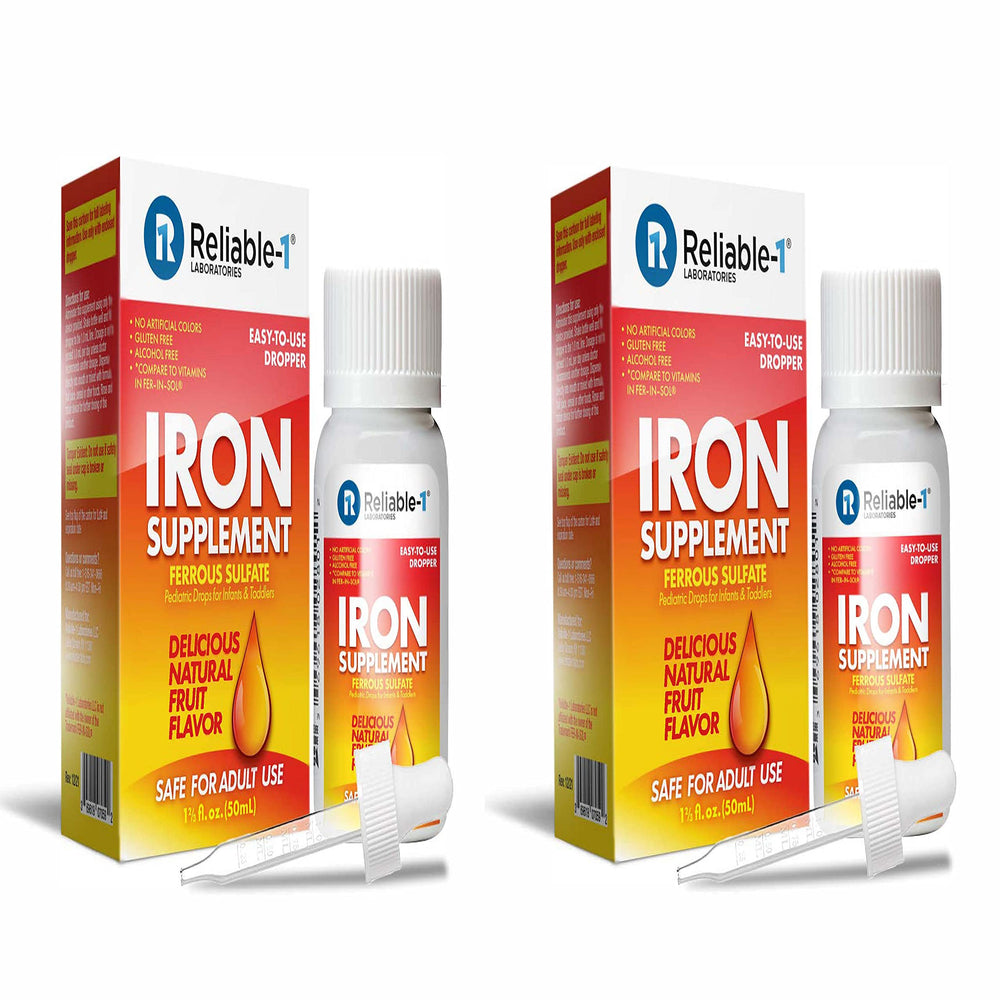 Front view of ferrous sulfate pediatric drops 2 pack packaging